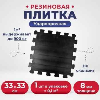 Плитка резиновая для наружного использования, черная, 330х330х8мм (1 шт.)